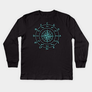 Circle of Fifths Old Compass Style Teal Blue Kids Long Sleeve T-Shirt